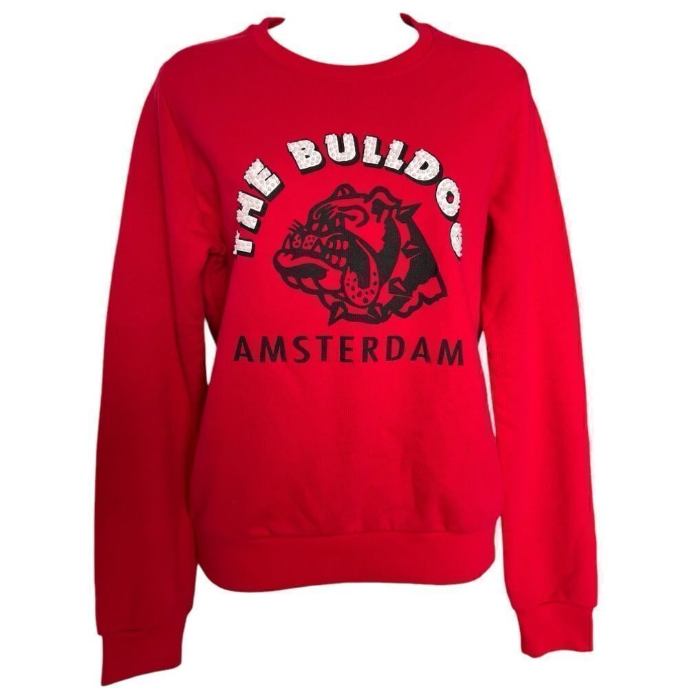 THE BULDOG AMSTERDAM Red Sweater Long Sleeve Pearly Detail Logo Name Size L